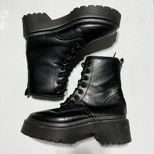 STREETWEAR SOCIETY Black Combat Boots Chunky Grunge Alt Y2K Unisex